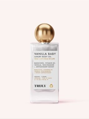 TRULY Vanilla Baby Luxury Body Oil - Gold & White Bottle